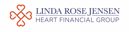 Logo of Linda Rose Jensen Heart Financial Group with a stylized heart motif in red on the left and the company name in blue on the right.