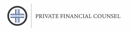 Logo of Private Financial Counsel with a circular emblem featuring intersecting blue and gray lines to the left of the text.