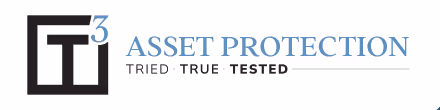 Logo with stylized 'T3' next to the text 'Asset Protection' and tagline 'Tried True Tested'.