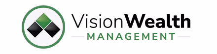 VisionWealth Management logo with a green and black diamond-shaped icon inside a green circle.